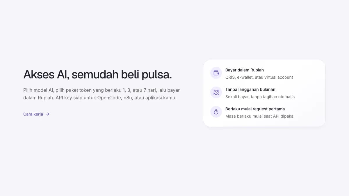 Halaman toko AI Pass dengan informasi pembayaran lokal dan akses tanpa langganan.